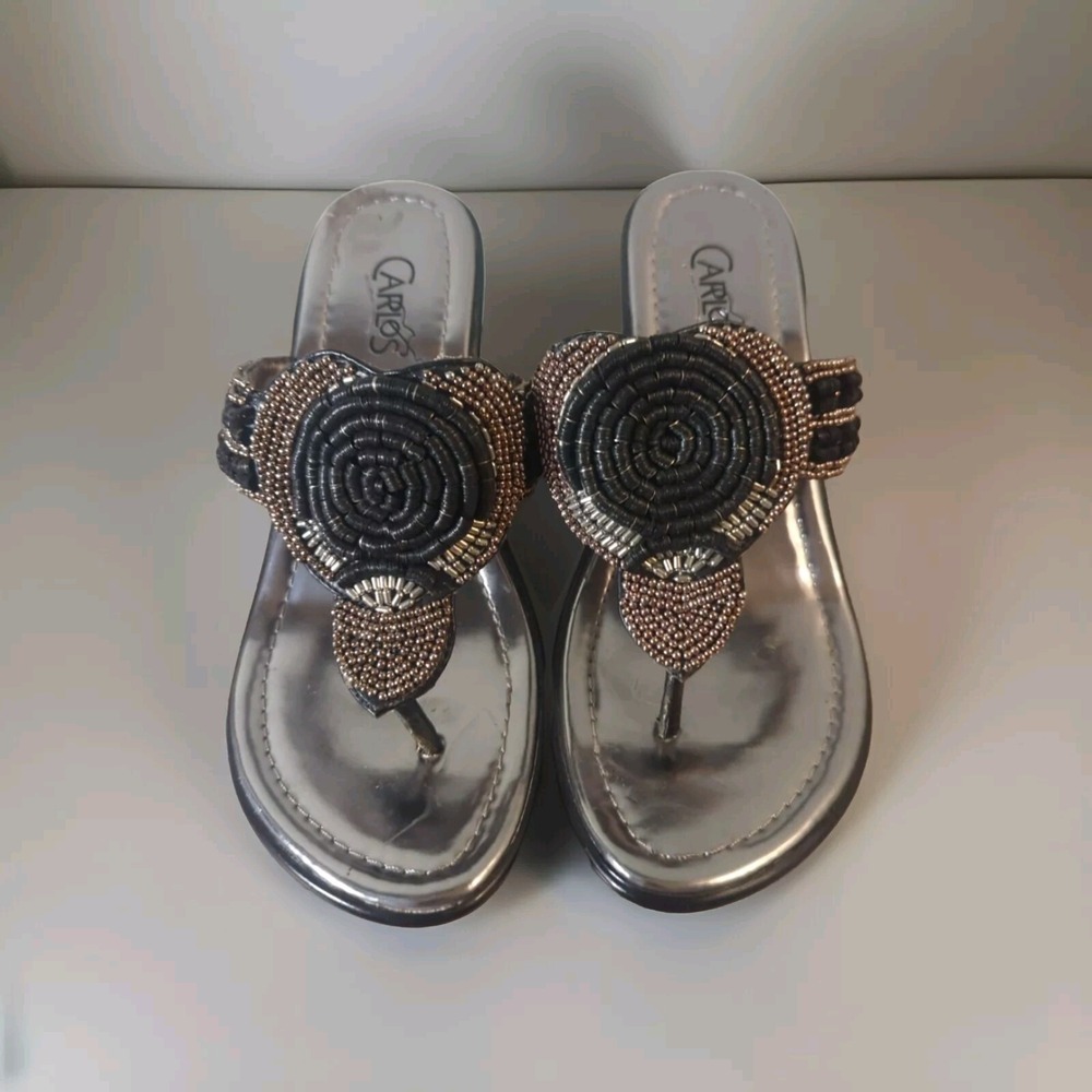 CARLOS Apache Women's Beaded Slip On Sandal Wedge SIZE 6M